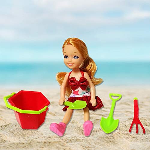 BETTINA Mini Fashion Doll, 5 Inches Dress-Up Doll, with Small Accessories Aged 3+ (Beach Girl)