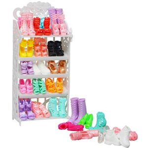 BJDBUS 1 Doll Shoes Rack Shelf + 20 Pairs Shoes Set Accessories High Heel Boots Sandals Assorted Furniture for 11.5 Inch Girl Doll