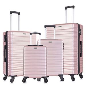 apelila 4 piece luggage sets,expandable travel suitcase tsa spinner hardshell lightweight w/free suitcase cover& hanger (rose gold with tsa lock and zipper expansion)