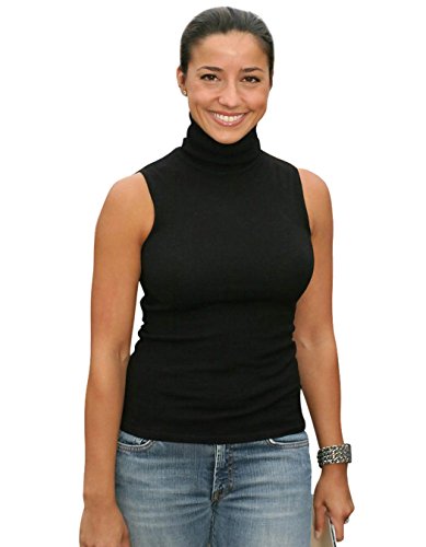 Sunfaynis Black Mock Turtleneck Sleeveless Tops for Women Soft Stretch Layering Top Shirt Turtleneck Tank Top (Black, M)