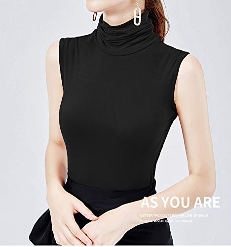 Sunfaynis Black Mock Turtleneck Sleeveless Tops for Women Soft Stretch Layering Top Shirt Turtleneck Tank Top (Black, M)