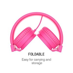 Headphones for Children Lightweight Stereo Folding Wired Headphones for Kids Adults Adjustable Headband Headset for Cellphones Smartphones iPhone Laptop Computer Mp3/4 Earphones (Pink)