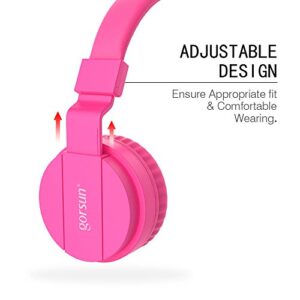 Headphones for Children Lightweight Stereo Folding Wired Headphones for Kids Adults Adjustable Headband Headset for Cellphones Smartphones iPhone Laptop Computer Mp3/4 Earphones (Pink)