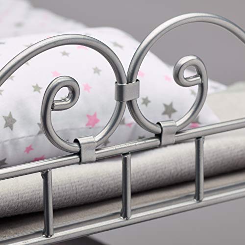 Badger Basket Toy Scrollwork Metal Triple Doll Bunk Bed with Ladder and Bedding for 18 inch Dolls - Silver/Pink