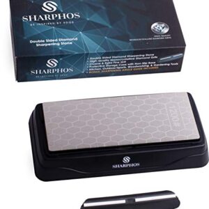 SHARPHOS Double Sided Diamond Sharpening Stone Plate Knife Sharpener Honing Polishing 6 Inch x 2.5 Inch (600/1200 Grit)