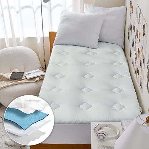 Hansleep Memory Foam Mattress Pad Twin, Cooling Twin Size Mattress Topper with Deep Pocket, Breathable Simple Bed Mattress Cover, 39x75 Inches, White