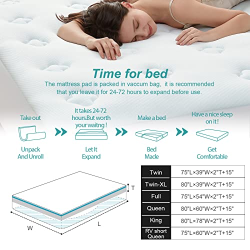 Hansleep Memory Foam Mattress Pad Twin, Cooling Twin Size Mattress Topper with Deep Pocket, Breathable Simple Bed Mattress Cover, 39x75 Inches, White