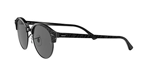 Ray-Ban RB4246 Clubround Round Sunglasses, Wrinkled Black On Black/Dark Grey, 51 mm