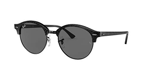 Ray-Ban RB4246 Clubround Round Sunglasses, Wrinkled Black On Black/Dark Grey, 51 mm