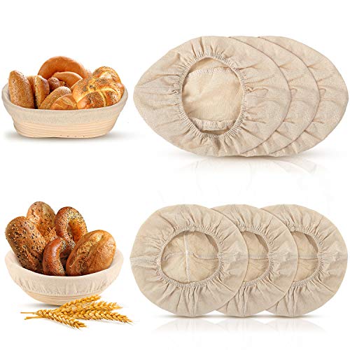 3 Pieces 10 Inch Oval and 3 Pieces 9 Inch Round Bread Proofing Basket Cloth Liner, Round Brotform Liner Oval Natural Rattan Baking Dough Sourdough Banneton Baskets Cover