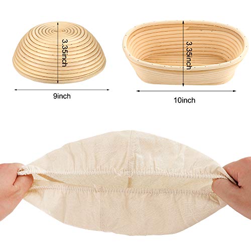 3 Pieces 10 Inch Oval and 3 Pieces 9 Inch Round Bread Proofing Basket Cloth Liner, Round Brotform Liner Oval Natural Rattan Baking Dough Sourdough Banneton Baskets Cover