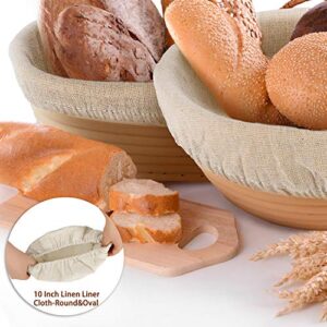 3 Pieces 10 Inch Oval and 3 Pieces 9 Inch Round Bread Proofing Basket Cloth Liner, Round Brotform Liner Oval Natural Rattan Baking Dough Sourdough Banneton Baskets Cover