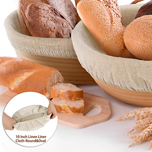 3 Pieces 10 Inch Oval and 3 Pieces 9 Inch Round Bread Proofing Basket Cloth Liner, Round Brotform Liner Oval Natural Rattan Baking Dough Sourdough Banneton Baskets Cover