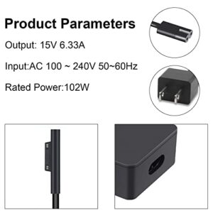 Surface Book 2 Charger,102W Power Supply for Microsoft Surface Book 2,Surface Laptop Surface Pro X Pro 7 Pro 6 Pro 5 Surface Pro 4 Surface Pro 3 1834 1835 1793 1813 1832 1798 Charger with Power Cord