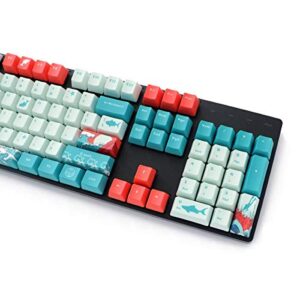 108 Keys Coral Sea Keycap Set OEM Profile PBT 5-Sided Dye-Sublimation ​Keycaps for 61/87/104 Keys Mechanical Keyboard with Keycaps Puller