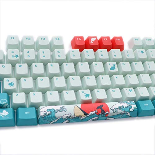 108 Keys Coral Sea Keycap Set OEM Profile PBT 5-Sided Dye-Sublimation ​Keycaps for 61/87/104 Keys Mechanical Keyboard with Keycaps Puller