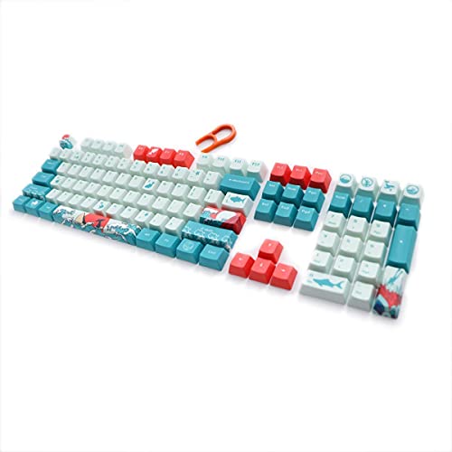 108 Keys Coral Sea Keycap Set OEM Profile PBT 5-Sided Dye-Sublimation ​Keycaps for 61/87/104 Keys Mechanical Keyboard with Keycaps Puller