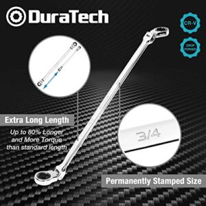 DURATECH Extra Long Flex-Head Ratcheting Wrench Set, Double Box End Wrench Set, 5-Piece, SAE, 5/16" to 13/16", CR-V Steel, with EVA Foam Tool Organizer