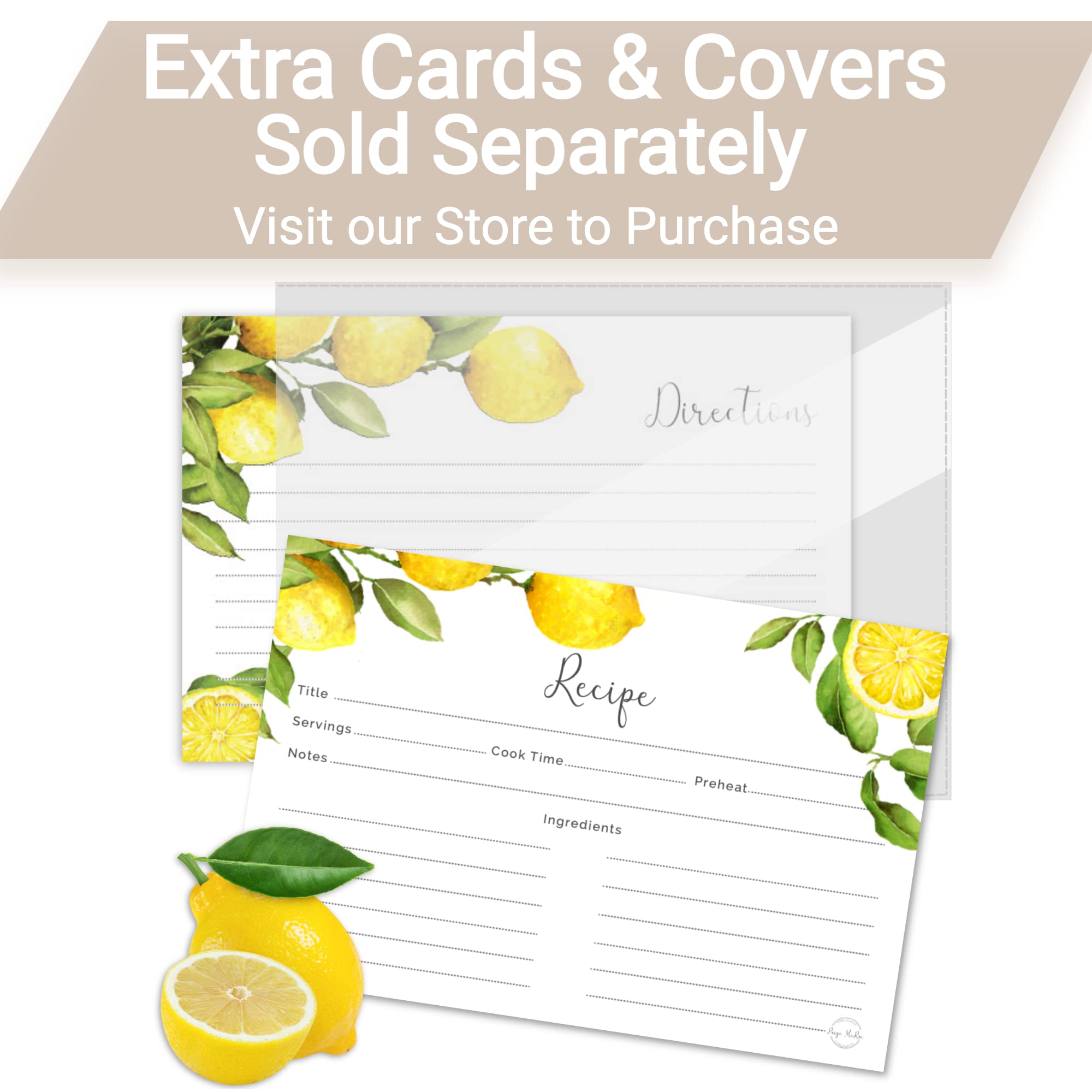 Recipe Box With Cards And Dividers - 50 4x6 Lemon Recipe Cards, Covers & Personalized DIY Book - Large 5x7 Acacia Wooden Recipe Card Holder Set - Engraved Farmhouse Wood Boxes & Organizer for Recipes