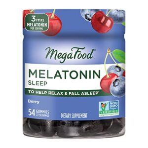 megafood melatonin gummies - melatonin 3mg per serving to help relax & fall asleep – sleep gummies for adults - berry flavor, non-gmo, certified vegan - 54 gummies (27 servings)