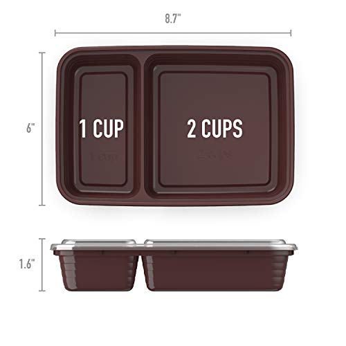 Bentgo Prep 2-Compartment Meal-Prep Containers with Custom-Fit Lids - Microwaveable, Durable, Reusable, BPA-Free, Freezer and Dishwasher Safe Food Storage Containers - 10 Trays & 10 Lids (Burgundy)