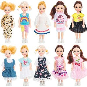 ONEST 10 Sets 5 Inch Dolls Mini Dolls Include 10 Pieces Girl Dolls, 10 Sets Handmade Doll Clothes, 10 Pairs of Doll Shoes