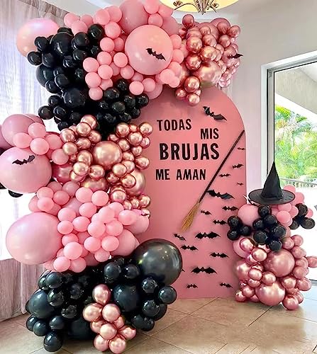 Black Pink Balloon Garland Light Pink Rose Gold Metallic Balloons Different Sizes Black Pastel Latex Balloons For Baby Shower Birthday Wedding Bridal Shower Graduation Decorations