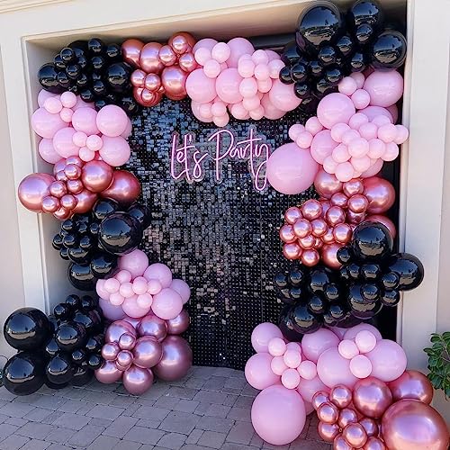 Black Pink Balloon Garland Light Pink Rose Gold Metallic Balloons Different Sizes Black Pastel Latex Balloons For Baby Shower Birthday Wedding Bridal Shower Graduation Decorations