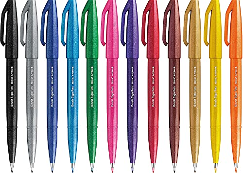 Pentel SES15C Brush Sign Pen Pen Tip Flexible Fiber 12 Colors