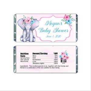 elephant theme personalized candy bar wrappers for chocolate, girl's birthday party favors, hershey bar labels, pack of 20