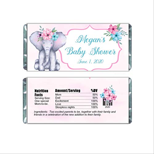 Elephant Theme Personalized Candy Bar Wrappers for Chocolate, Girl's Birthday Party Favors, Hershey Bar Labels, Pack of 20