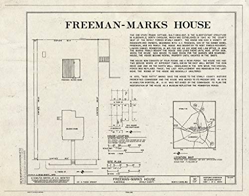 Historic Pictoric : Blueprint HABS NC,84-ALB,1- (Sheet 1 of 4) - Freeman-Marks House, 112 North Third Street, Albemarle, Stanly County, NC 30in x 24in
