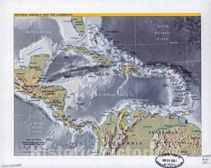 historic 2001 wall map - central america and the caribbean. 55in x 44in