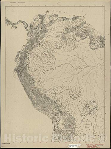 Historic Wall Map - CIA Terrain Board Collection - South America - Andes Reference - Reference line Work 44in x 59in