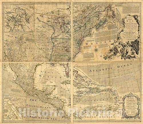 Historic 1768 Wall Map - A General Topography of North America and The West Indies - Map of North America Describing an distinguishing The British, Spanish and French Dominions 44in x 38in