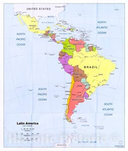 historic 2006 wall map - latin america. 24in x 30in