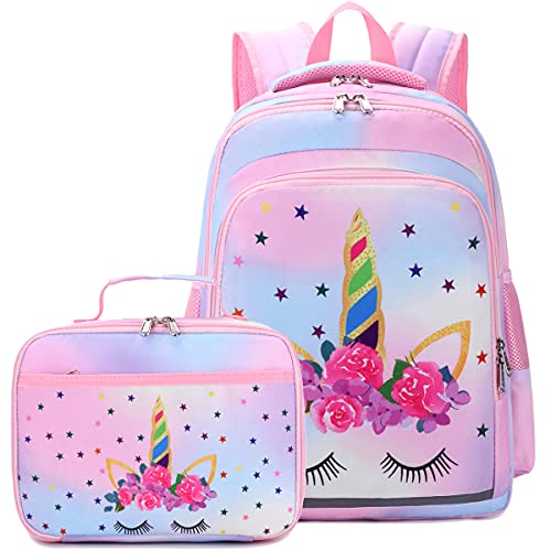 CAMTOP Backpack for Kids Girls School Backpack with Lunch Box Preschool Kindergarten BookBag Set (Y0058-2 Rainbow-1)