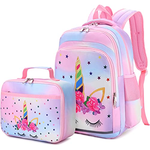 CAMTOP Backpack for Kids Girls School Backpack with Lunch Box Preschool Kindergarten BookBag Set (Y0058-2 Rainbow-1)