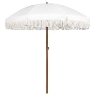 ammsun 7ft patio umbrella with fringe outdoor tassel umbrella upf50+ premium steel pole and ribs push button tilt,white cream