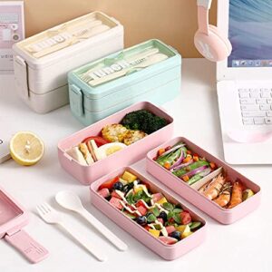 Iteryn Bento Box Lunch Box, 3-In-1 Compartment Lunch Containers - Wheat Straw, Leakproof Stackable Bento Lunch Box Meal Prep