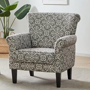 belleze upholstered wingback accent chair, fabric armchair club chair, nailhead trim high back patterned corner chair for living room bedroom - rosette (gray)