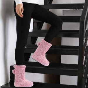 Forfoot House Slippers for Women, Warm Ladies Barbie Pink Slipper Boots Comfy Home Bedroom Plush Lined Non Slip Indoor Shoes Size 9.5