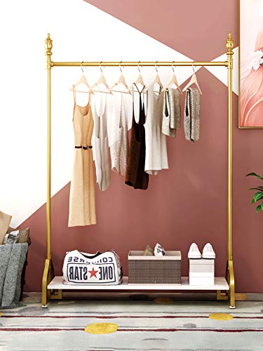 FONECHIN Clothing Display Rack Garment Rack with Bottom Shelf Heavy Duty Clothes Rack Retail Hanging Rack Closet Organizer for Boutique Gold 47"