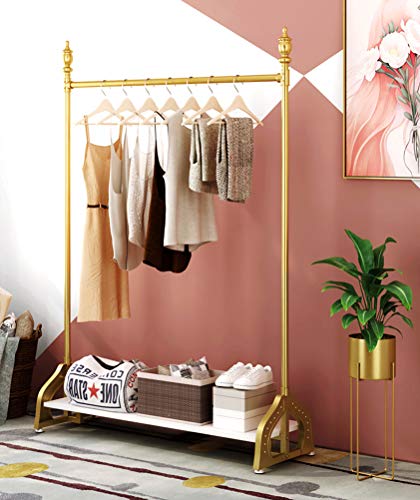 FONECHIN Clothing Display Rack Garment Rack with Bottom Shelf Heavy Duty Clothes Rack Retail Hanging Rack Closet Organizer for Boutique Gold 47"