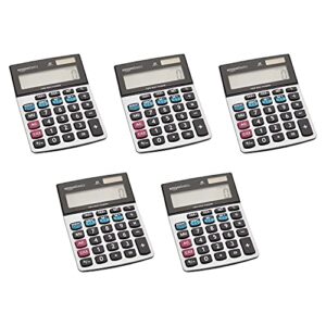 amazon basics lcd 8-digit desktop calculator, silver - 5 pack
