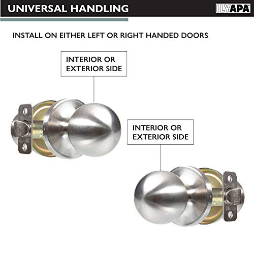 Ilyapa Passage Door Knob for Hall and Closet - Ball Style, Satin Nickel Interior Keyless Non Locking Indoor Doorknob, Round Door Handle, Satin Nickel, 10 Pack