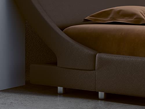 SHA CERLIN Modern Low Profile Platform Bed Frame Queen Size, Stylish Faux Leather Upholstered Sleigh Bed with Adjustable Headboard, No Box Spring Needed, Brown