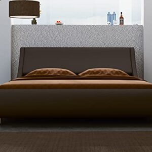 SHA CERLIN Modern Low Profile Platform Bed Frame Queen Size, Stylish Faux Leather Upholstered Sleigh Bed with Adjustable Headboard, No Box Spring Needed, Brown