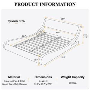 SHA CERLIN Modern Low Profile Platform Bed Frame Queen Size, Stylish Faux Leather Upholstered Sleigh Bed with Adjustable Headboard, No Box Spring Needed, Brown