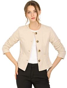 allegra k women's fall casual jacket elegant button front work office blazer x-small beige
